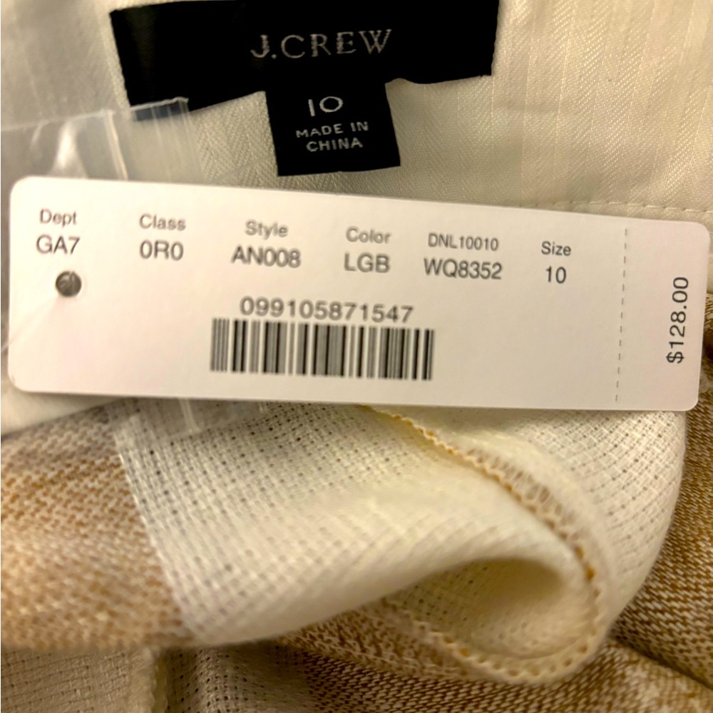 J Crew Tie-Waist Striped Linen Pants NWT - Size 10 - Picture 3 of 3